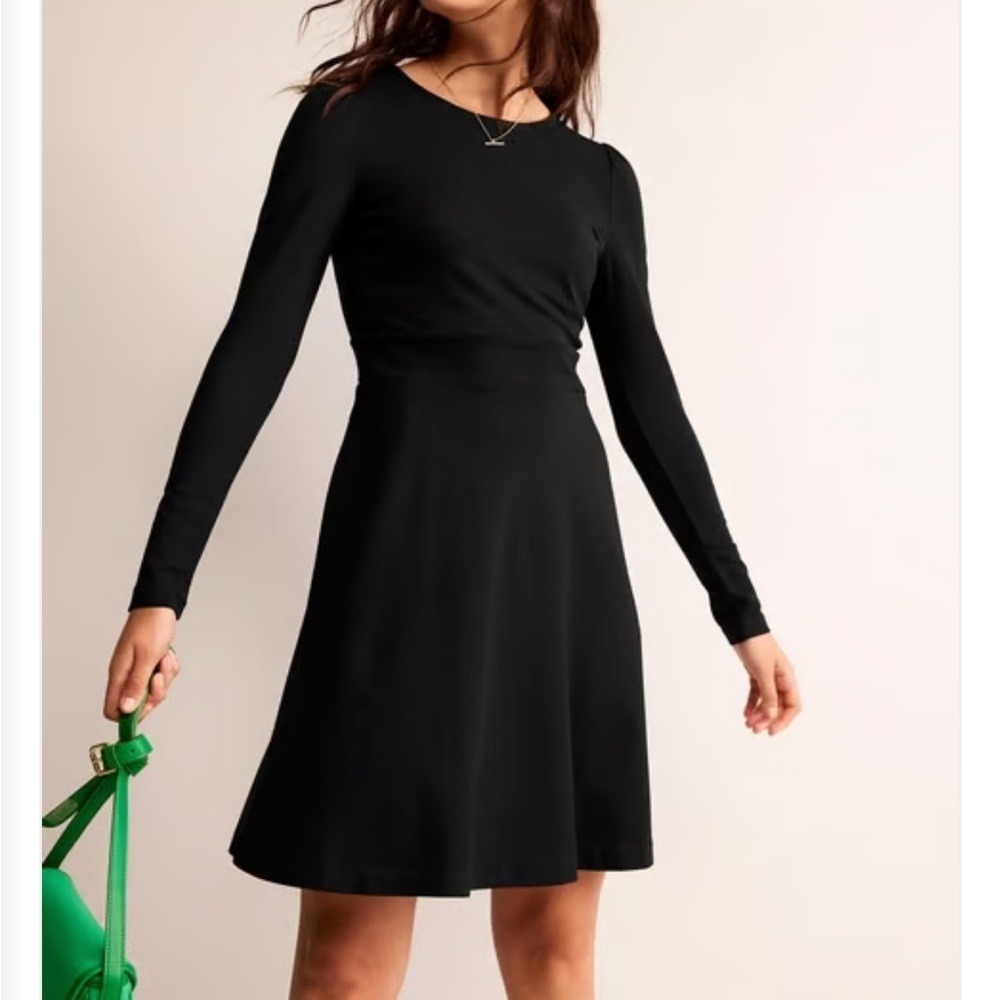 NEW NWT Boden Sabrina Ponte Jersey Knit Long Sleeve Mini Dress Black 12 L Large